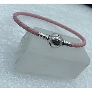 Pandora,” 18CM Single Pink Braided Leather  Clasp  “ 18CM/7 Inches Bracelet